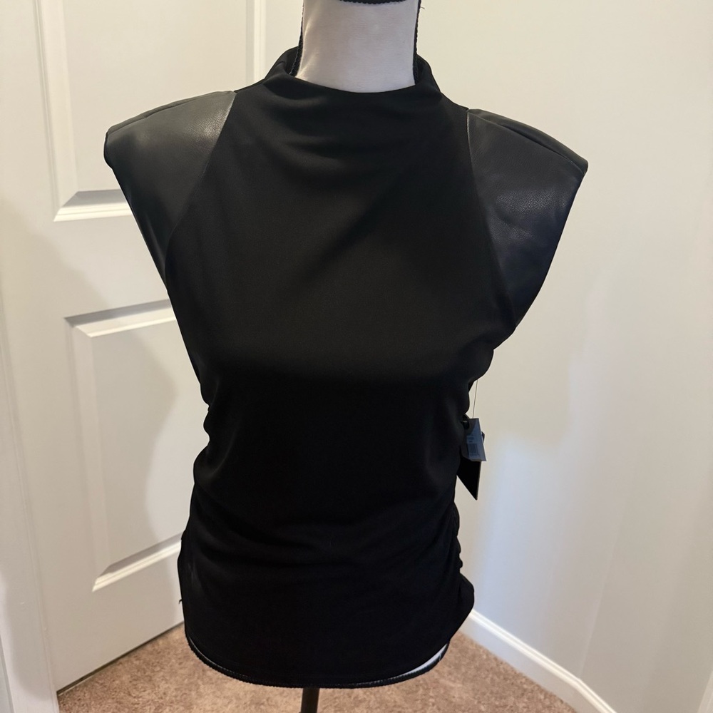 DKNY Black mixed media with faux Leather Accents